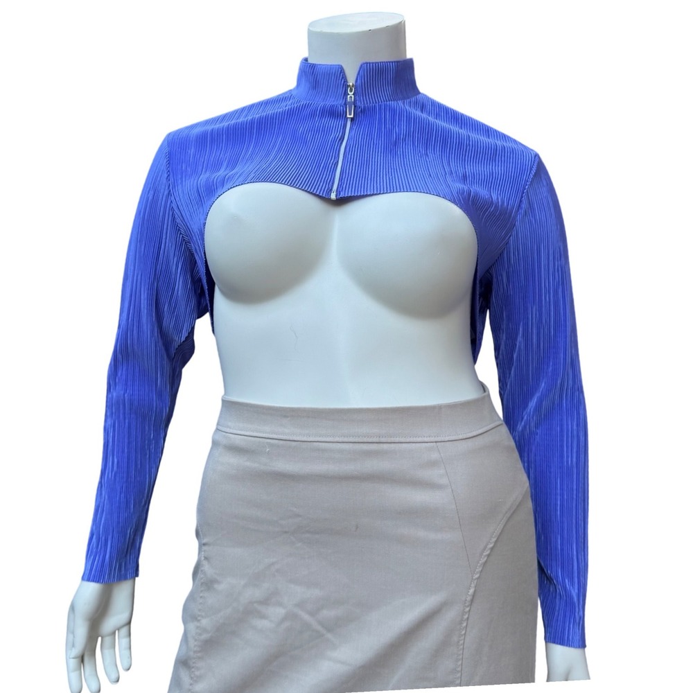 Jamie Sadock Shrug Micro Pleated Quarter Zip Periwinkle Blue Cybercore Y2K L